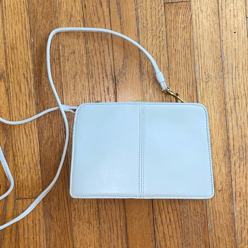 Vintage Preston & York Leather Crossbody Purse Off White with attached Mirror